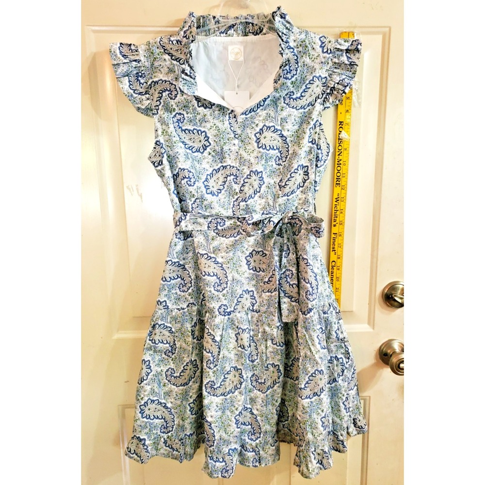 NWT Glam Collection‎ Paisley & Floral Greenery Fit & Flare Cotton Dress, Size 10